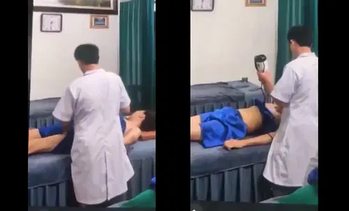 Nam thanh niên nhân viên spa xoa vú mân mê chị khách